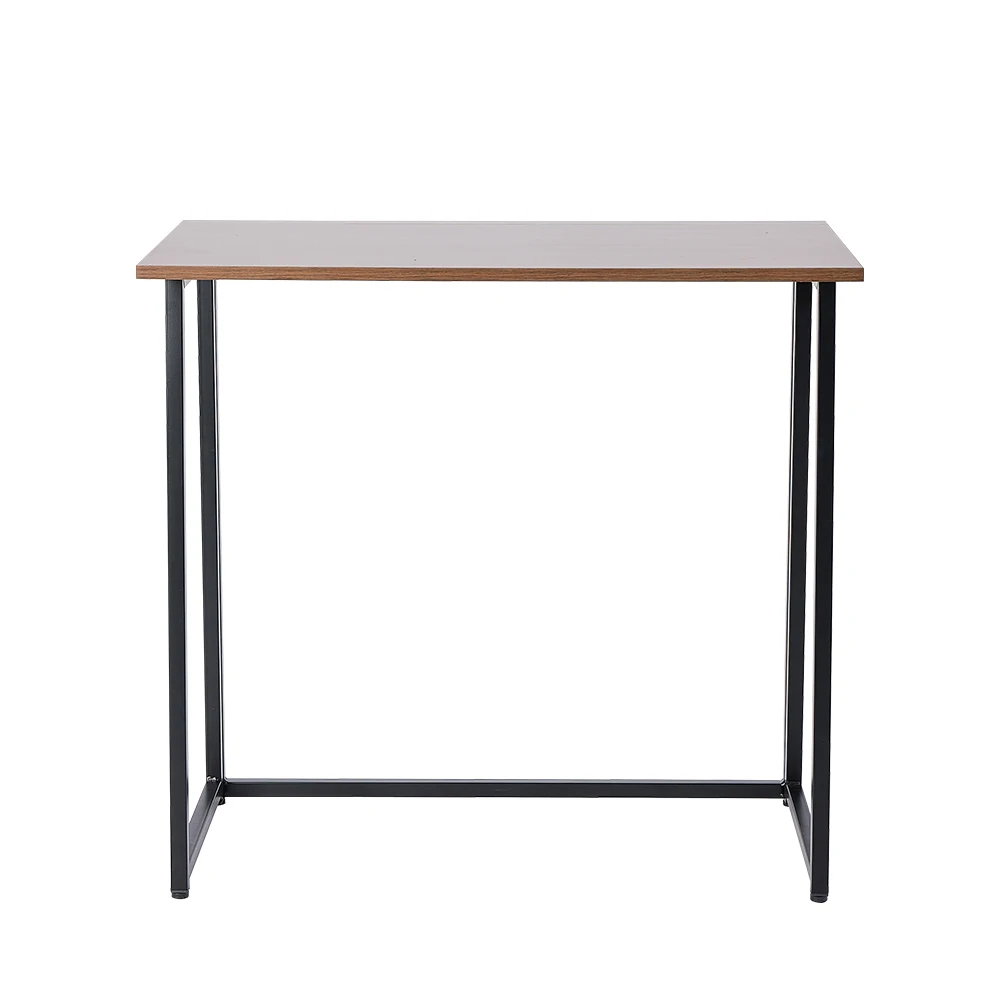 Space-Saving Office Furniture Foldable Metal Computer Desk in Dark Walnut for Small Spaces