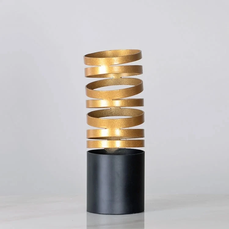 Home decoration modern design gold black spiral cylindrical flower metal vase Golden flower vase office decor modern design