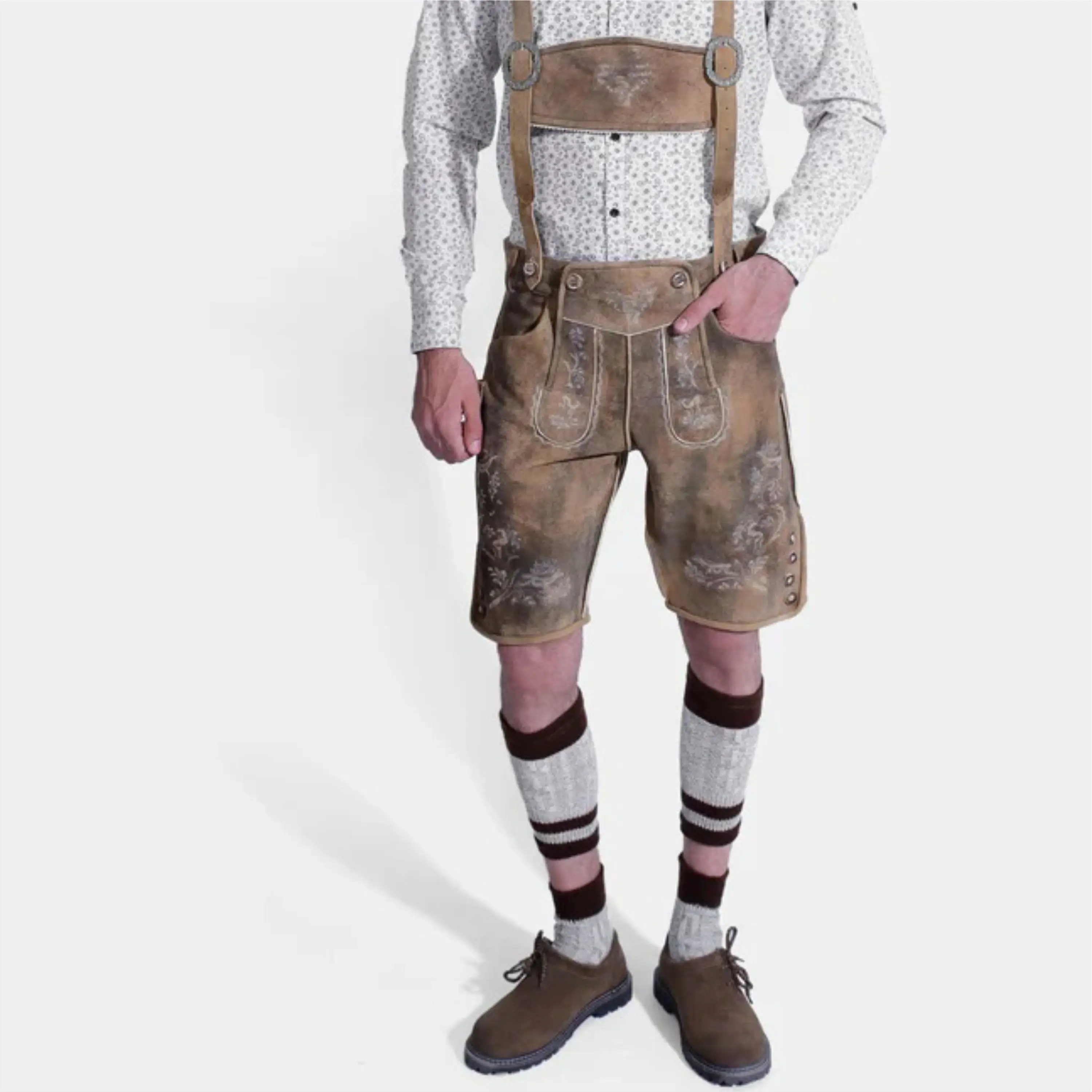 Authentic Bavarian Leather Shorts Traditional Lederhosen with Embroidery for Oktoberfest and Festivals