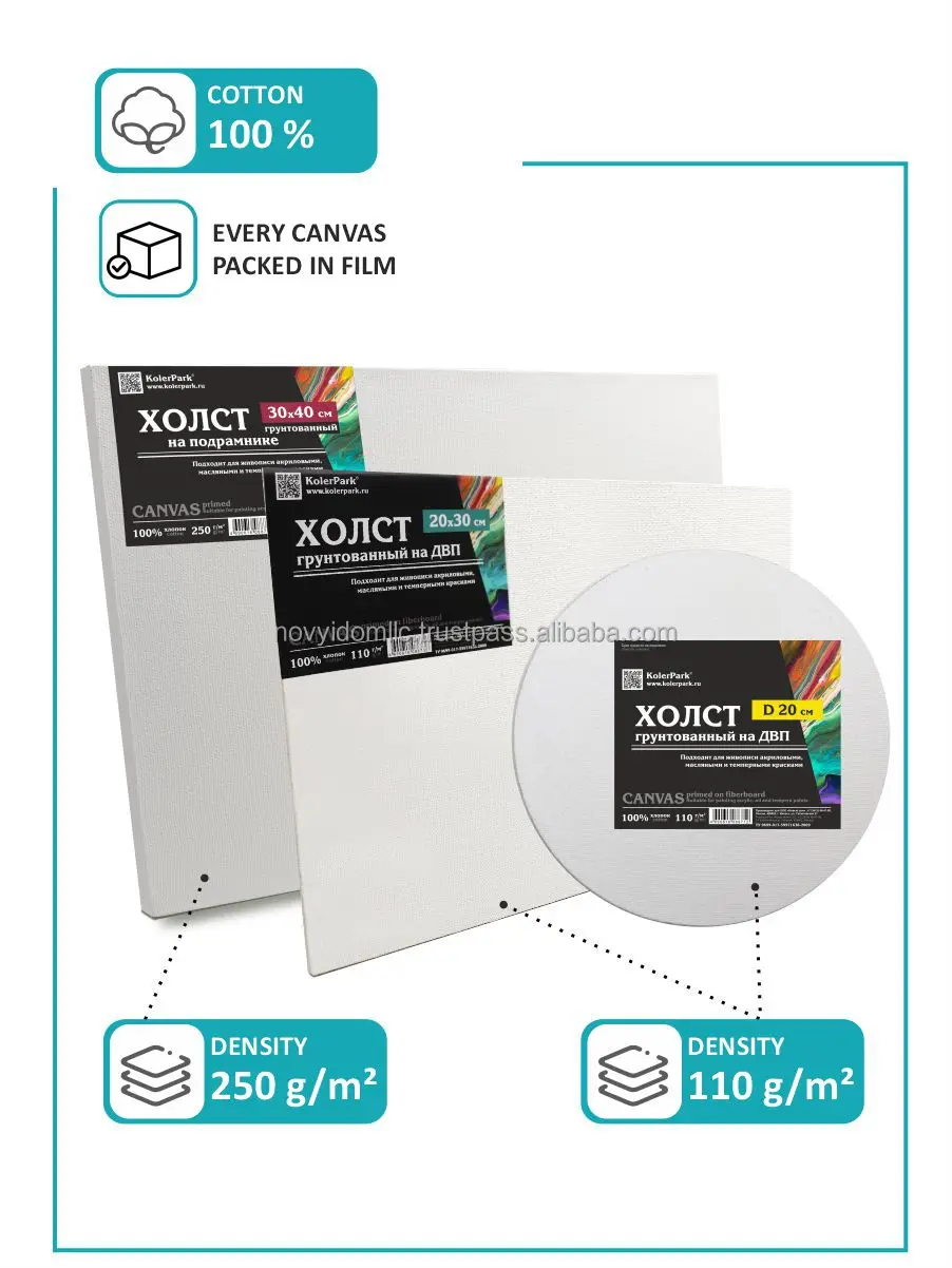 Canvas Set KolerPark No.3, on a stretcher made of wood and fiberboard, primed, for working with oil, acrylic and tempera paints