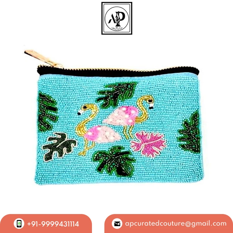 2023 Latest Arrival Festive Collection Multi-function Canvas Fabric and Beads Coin Purse Makeup Organizer for Bulk Buyers