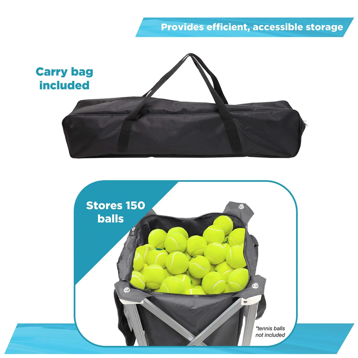 TN02B Portable Tennis Ball Hopper Basket with Wheels Tennis Ball Cart for 150 Pickleball Baseball, Tennis Ball Cart
