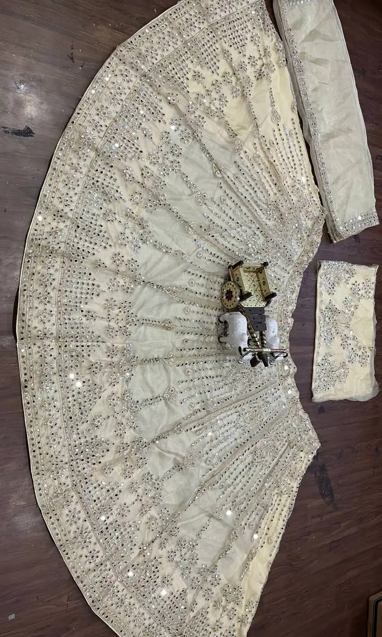 FULPARI Женская свободная ткань Lehenga из органзы шелк работа настоящая зеркальная вышивка с канканом и холстом 4 метра