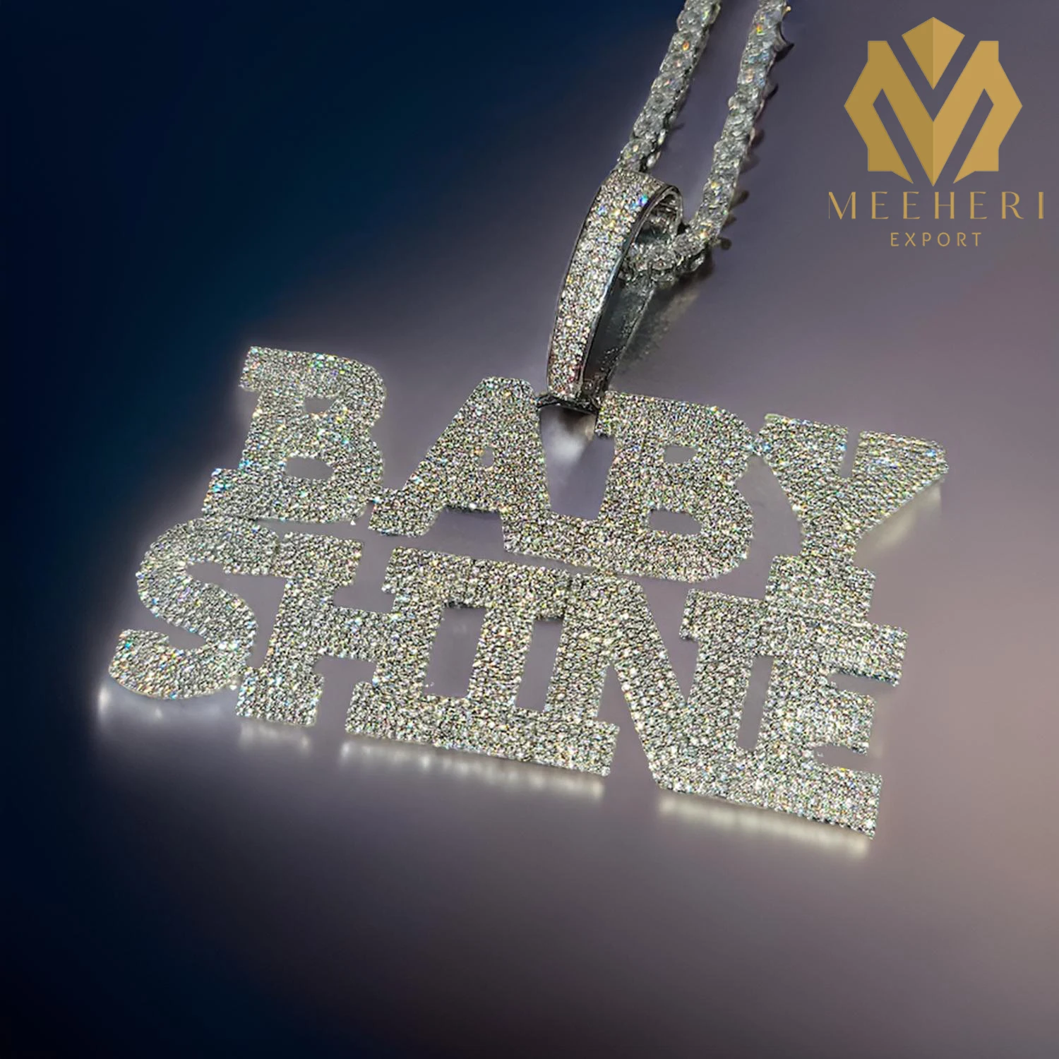 Custom Gold Plated Silver Hip Hop Name Charm Pendant Block Letters with Iced out Top Bottom Nameplate Fashion Gift for Him