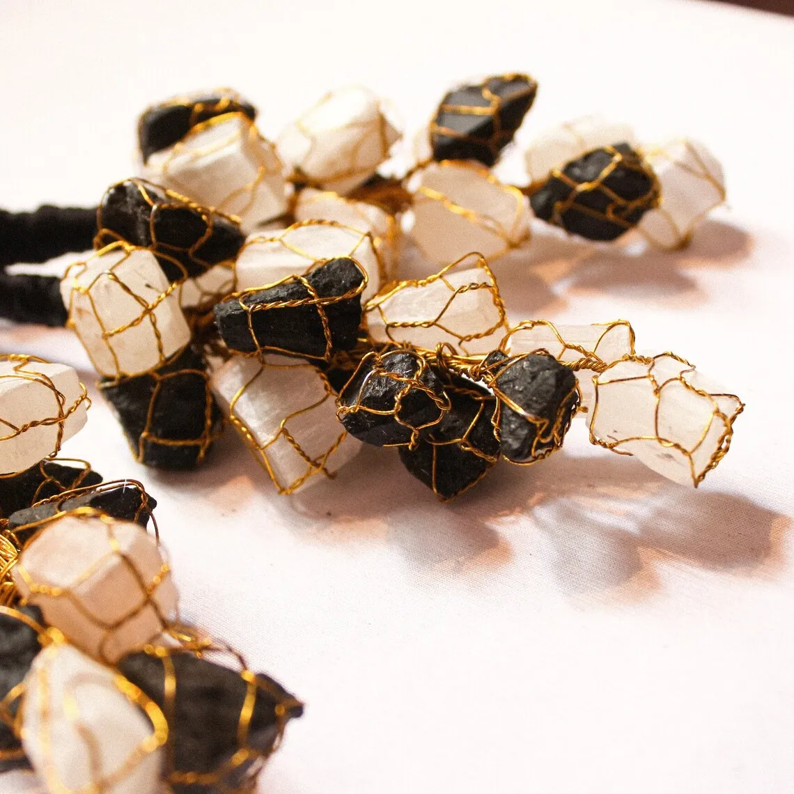 Natural Genuine Black Tourmaline and Selenite Vaastu Door Hanging for Reiki healing or Vaastu or Money attraction