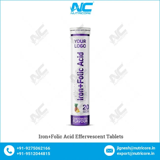 Private Label Healthcare Supplement Iron+Folic Acid Effervescent Tablets from Trusted Indian Supplier at Best Price