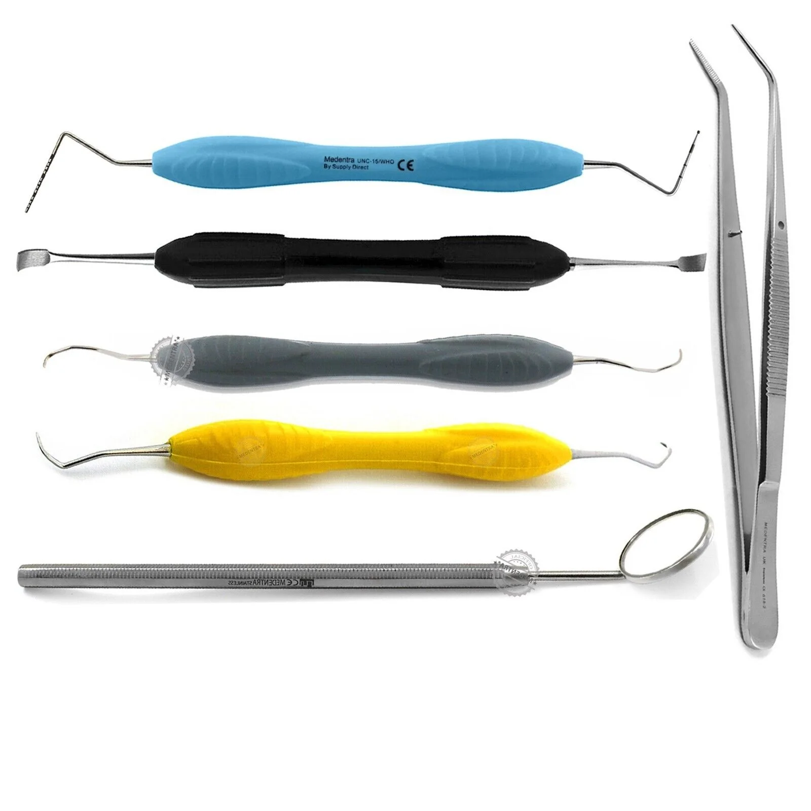 Dental Dentist UNC-15 Perio Probe Stainless Steel Dental Tweezer Mirror Handle Hygienist Examination Cleaning Scalers Kit