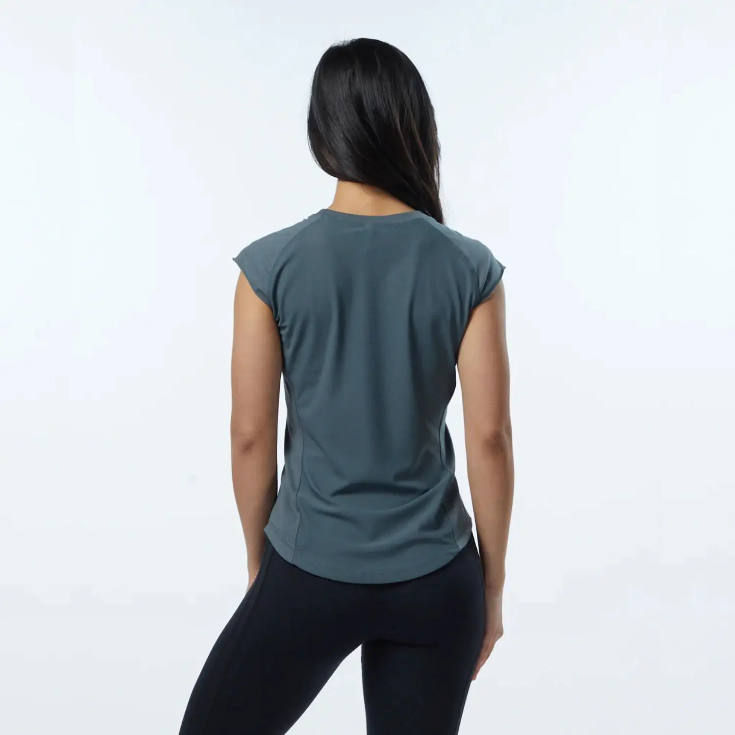 Performance Fit 95% Cotton 5% Spandex Fitted Cap Sleeves Raglan Shaped Crew Neckline Women Porcelain Grey T-Shirt with Scoop Hem