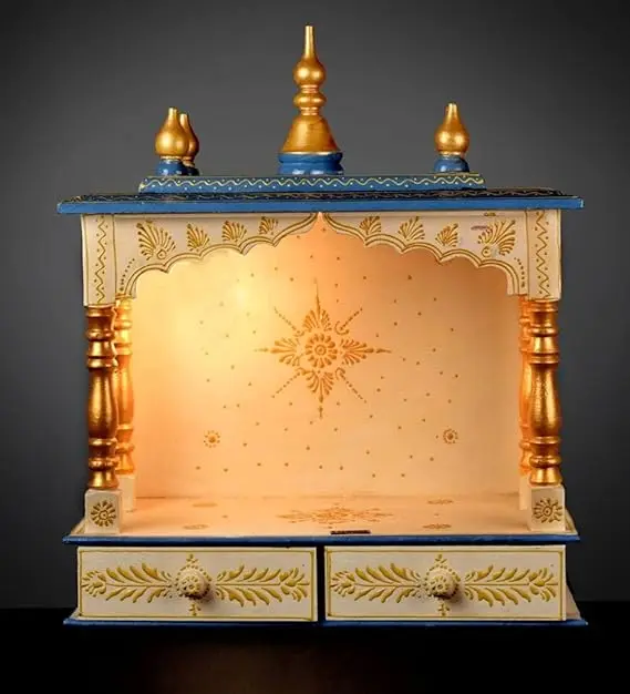 Handpainted Wooden Home Temple, Mandir For Home, Office and Gift, Pooja Mandir With Door, Home Mandapam for Pooja Religious
