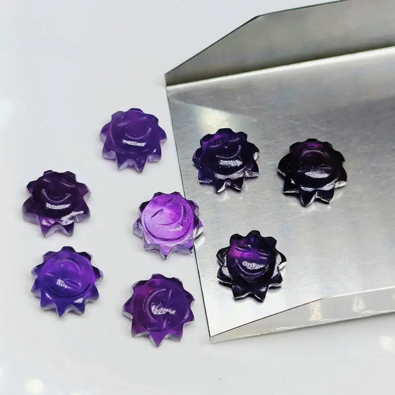 Natural Purple Amethyst Sunflower Carved Gemstone Beads 12mm Amethyst Stone Figurines Charms For Jewelry Making At Bulk Price