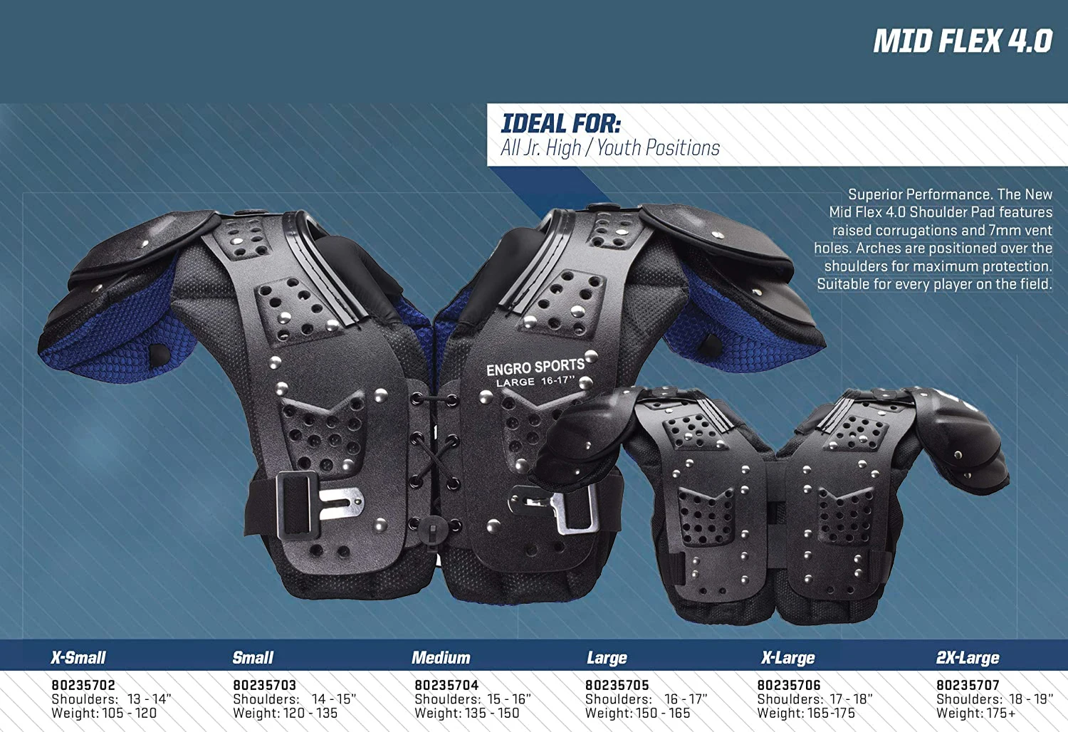 Mid Flex 4.0 American Football Shoulder Pads with dual density padding combines and breathable mesh Sports Protective Pads