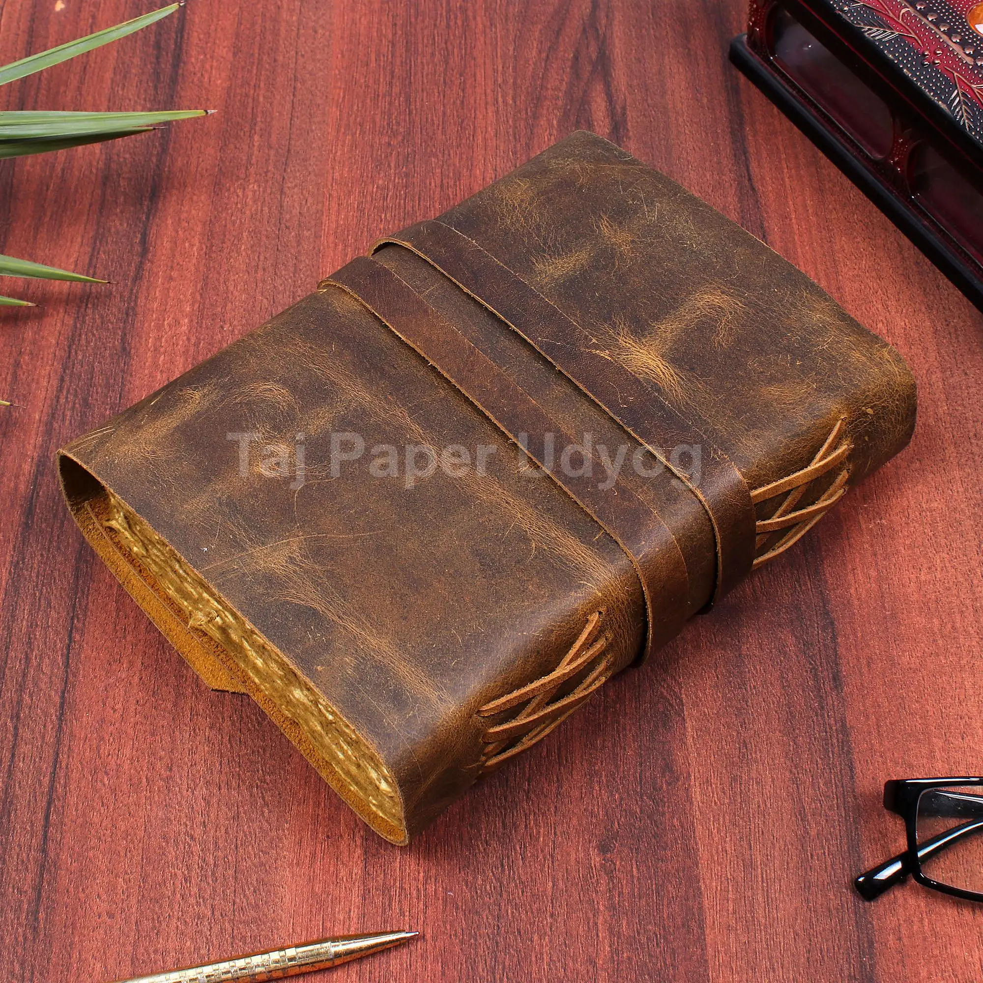 Antique Deckle Edge Paper with Hard Cover Travel Writing Journal Notebook with 120 Inner Page HandMade Bound Brown Leather Diary