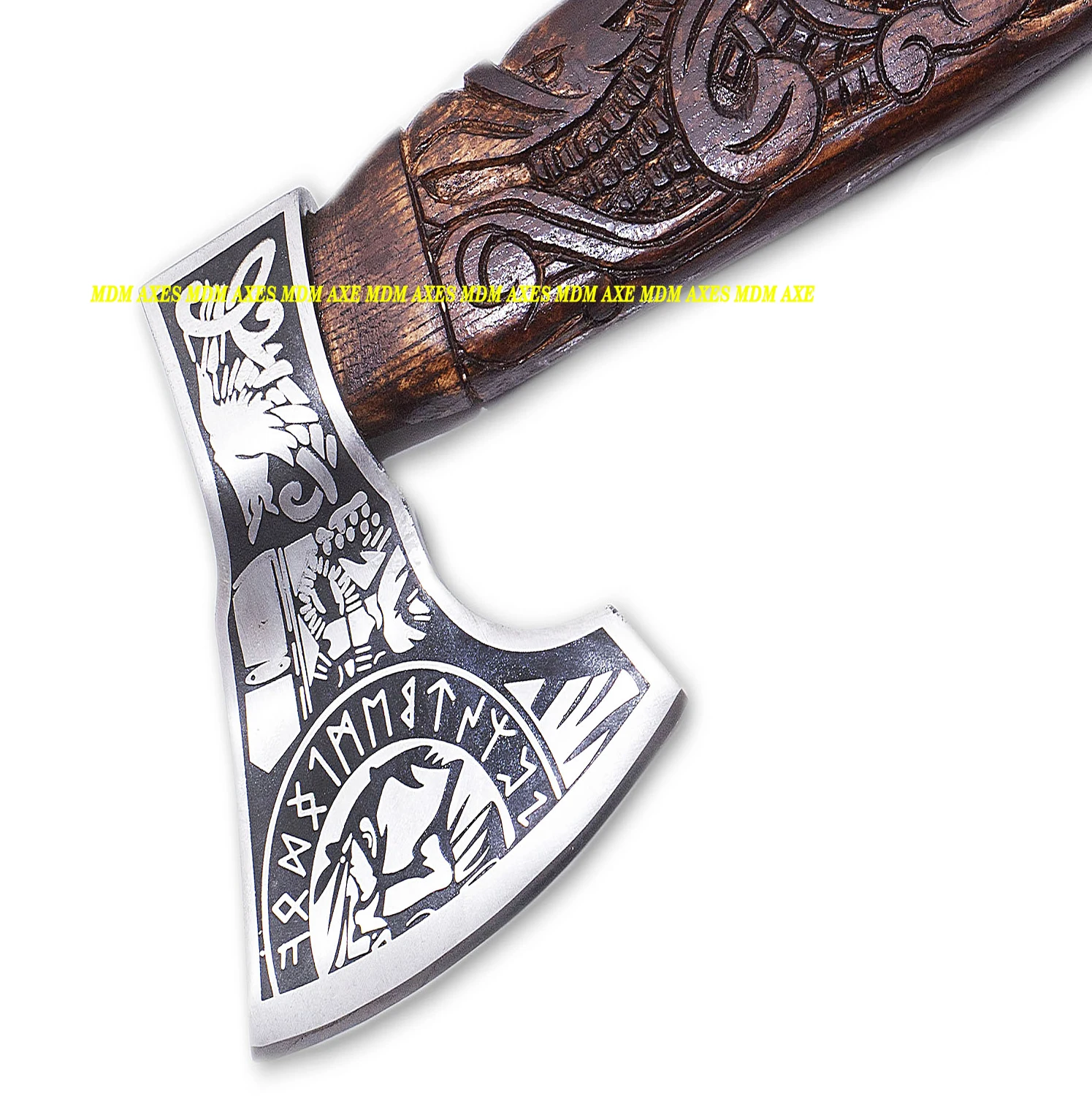 HANDMADE 5160 STEEL CUSTOM HANDMADE VIKING RAVEN AXE WITH AMAZING ENGRAVED AND ROPE HANDLE WITH BEAUTIFUL LEATHER SHEATH