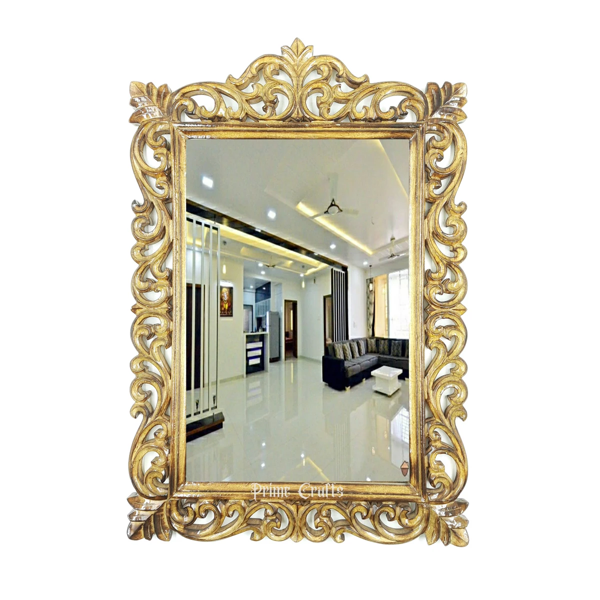 Luxury round Rustic Mirror Handcrafted Wooden with Natural Color Carved Wood by AYAANS CREATIONS Wall AC-5440