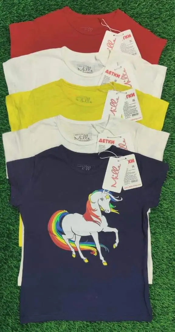 Low Price girl print Fashion Tops Cotton Round Neck custom print Girls T Shirts Collection from Bangladesh