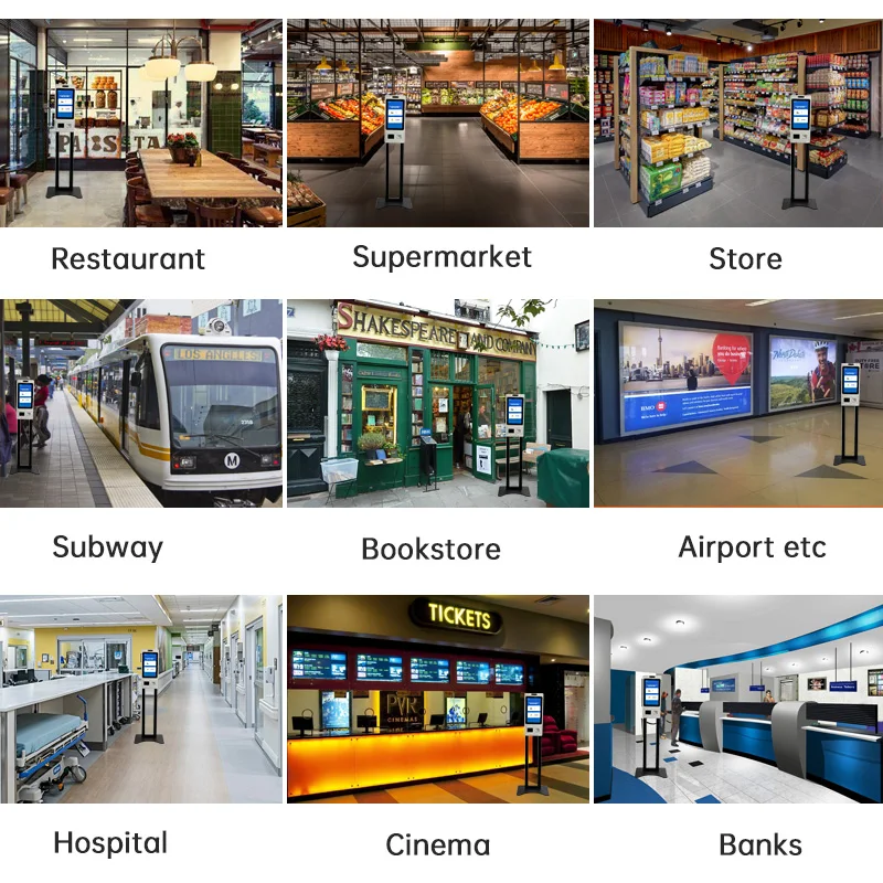 Electronic 21.5 23.8 27 inch E Payment Machine Wall Mount All in One Touch PC Self Service Kiosk With Printer Bar Code Scanner