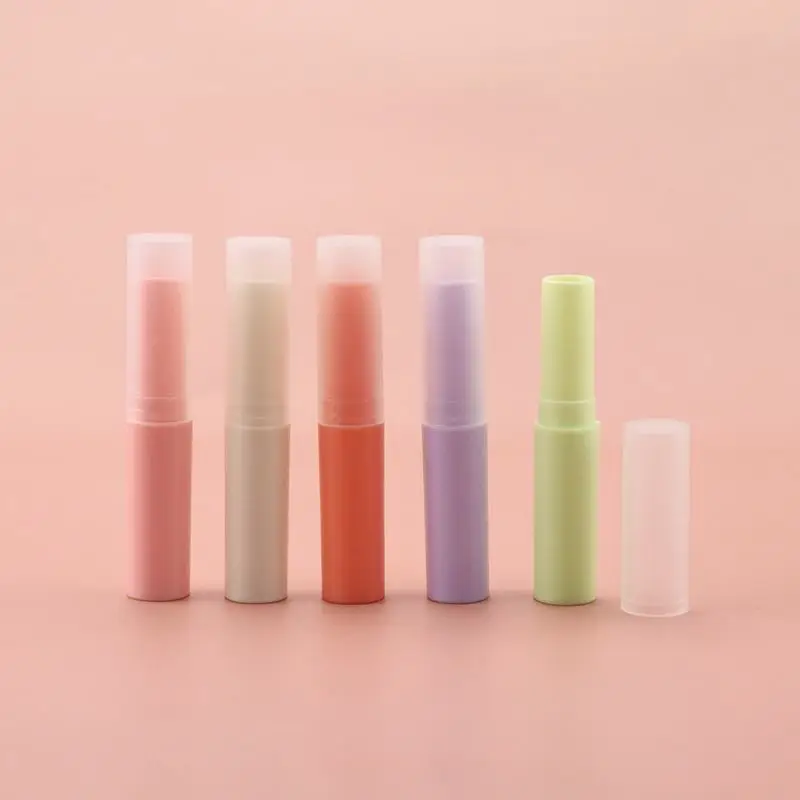 Ready to ship round frosted empty lipstick tubes custom matte small slim lip balm containers packaging
