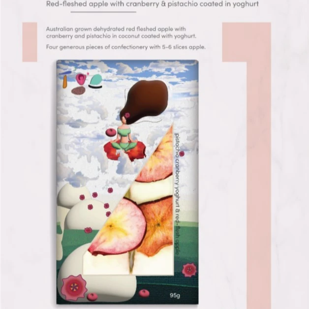 chocolate candy confectionery cube bar yoghurt dried pistachio nut cranberry honey coconut dried red flesh apple fruit