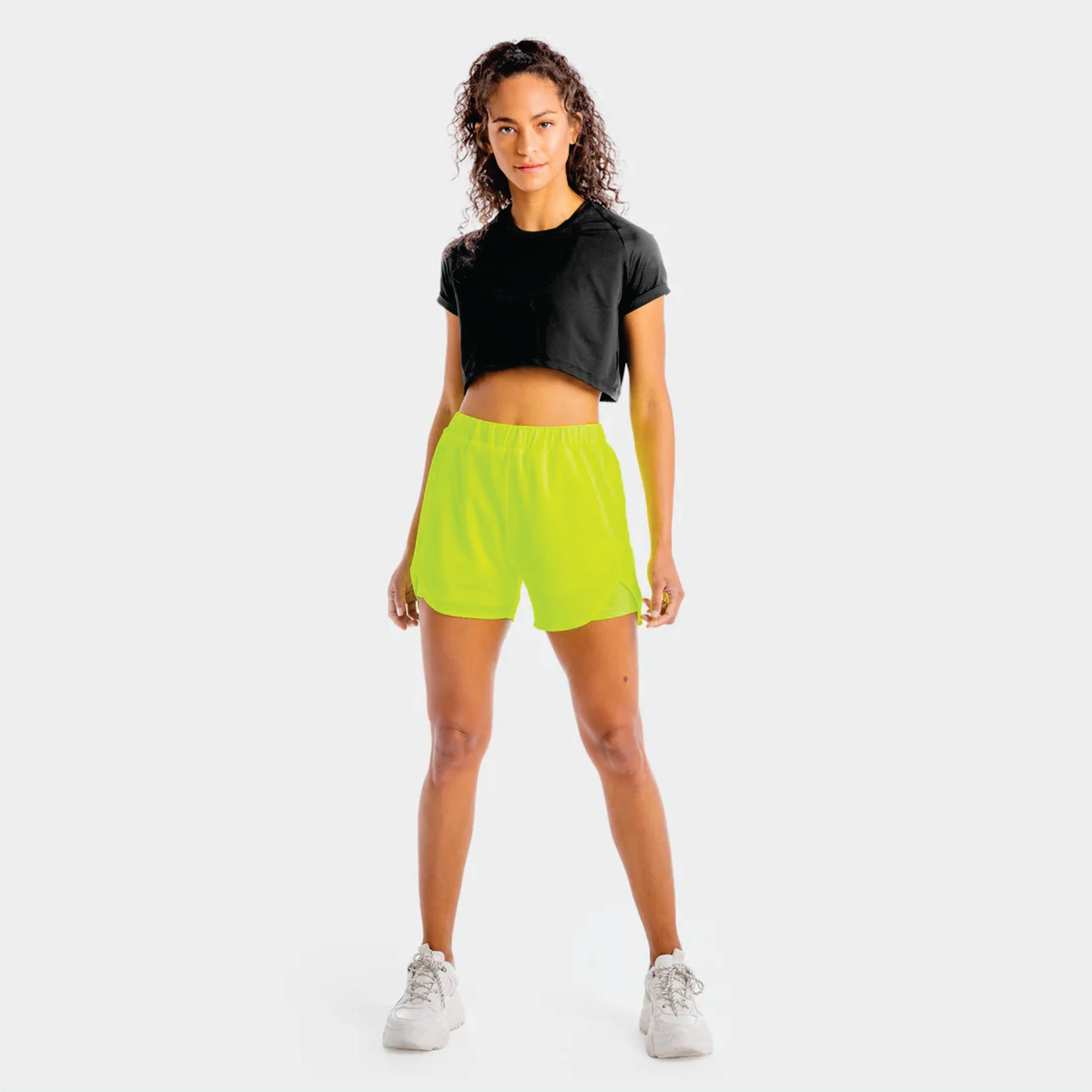 Lightweight 4 Way Stretch Fabric 90% Polyester 10% Spandex Elasticated Waist Neon Women Core 2 In 1Breathable Shorts