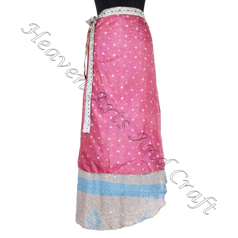 Silk Multi Wear Double Layered Indian Wrap Around Skirts boho stylish multi color summer wear comfortable fashion hippie style