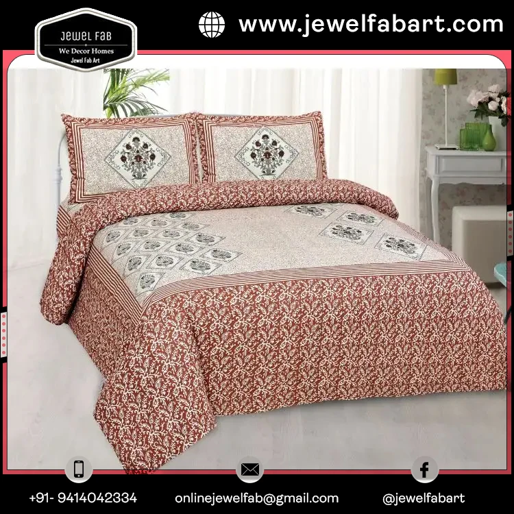 High Quality 100% Cotton King Size Bedsheet  Best Wholesale Price Indian Cotton Bed Sheets Sanganeri Print With Pillow Covers