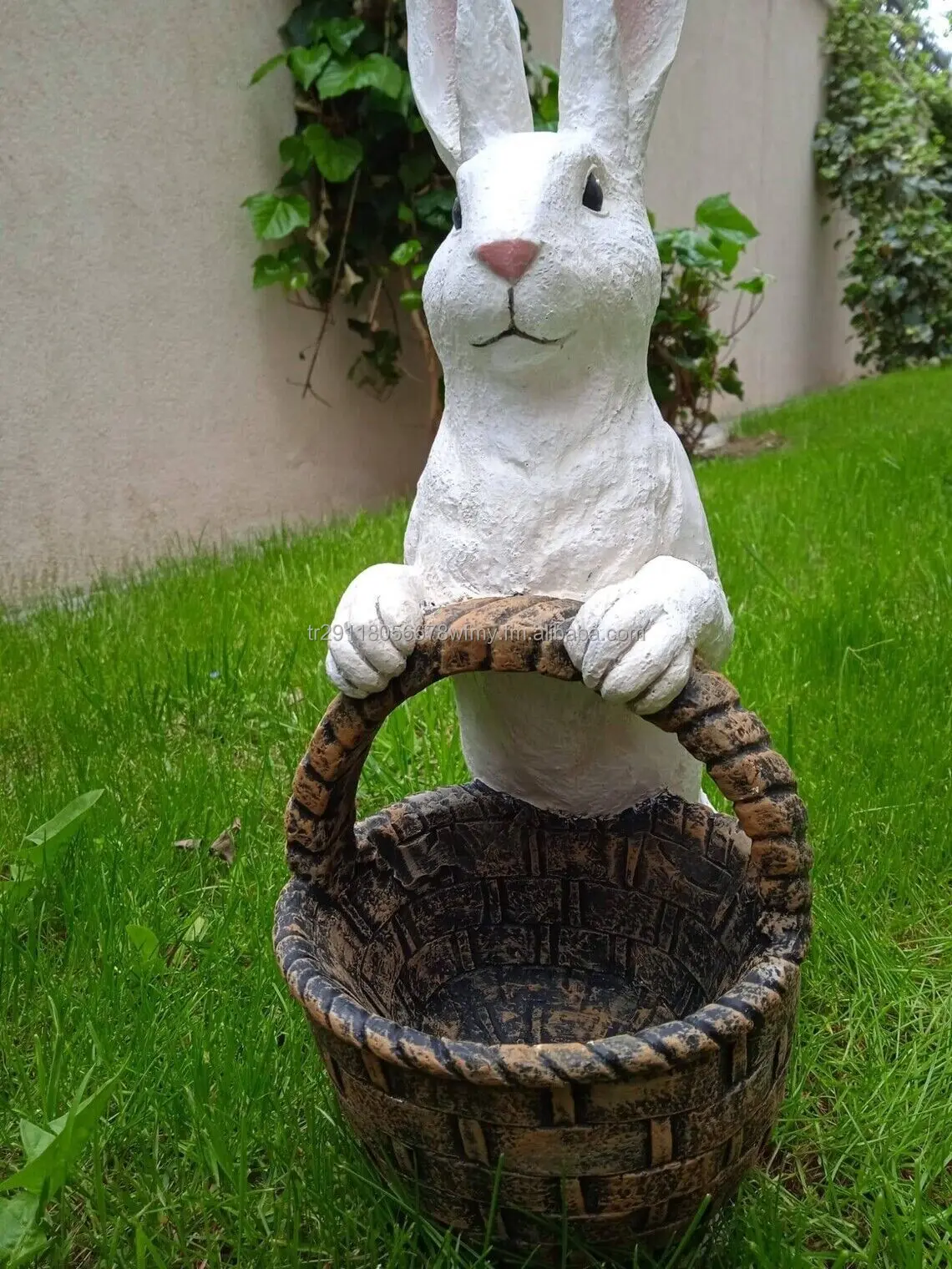 Cute White Rabbit Holding a Basket Resin Sculpture outdoor garden statues balcony terrace modern home decoration kitchen decor