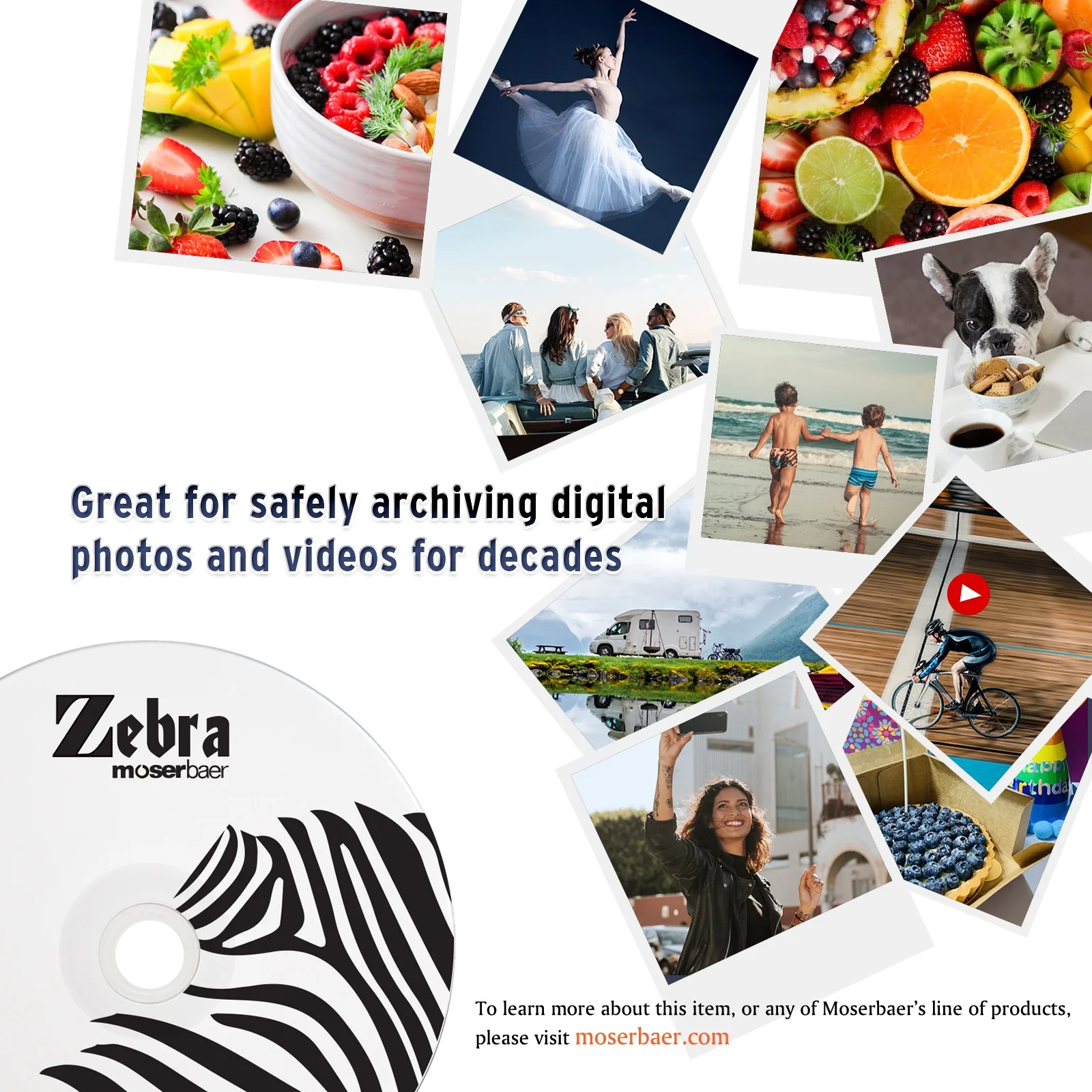 Moserbaer Zebra DVD-R 16X 4.7GB Branded Logo Recordable Media Disc-50 Pack Spindle