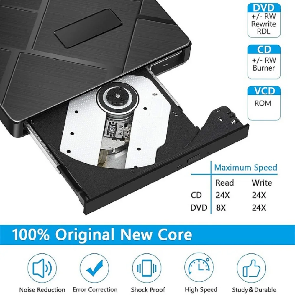 Type-c Cd drive can read and write 3.0 U disk /TF card SD card DVD hub compatible with Win 11/Macos Slim Optical Drives