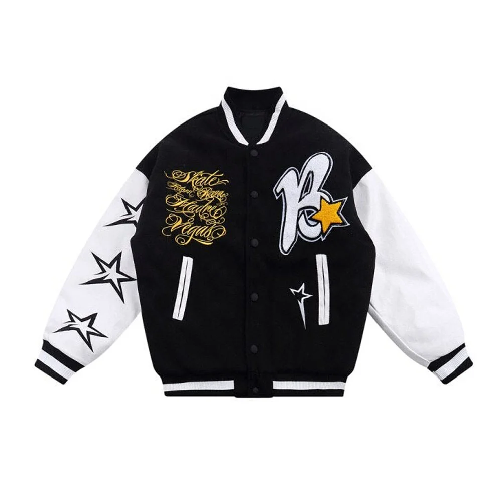 2024 Trending Streetwear Baseball Chenille Towel Embroidery Jacket Custom Logo Letterman Coat Varsity Bomber Jacket For Men