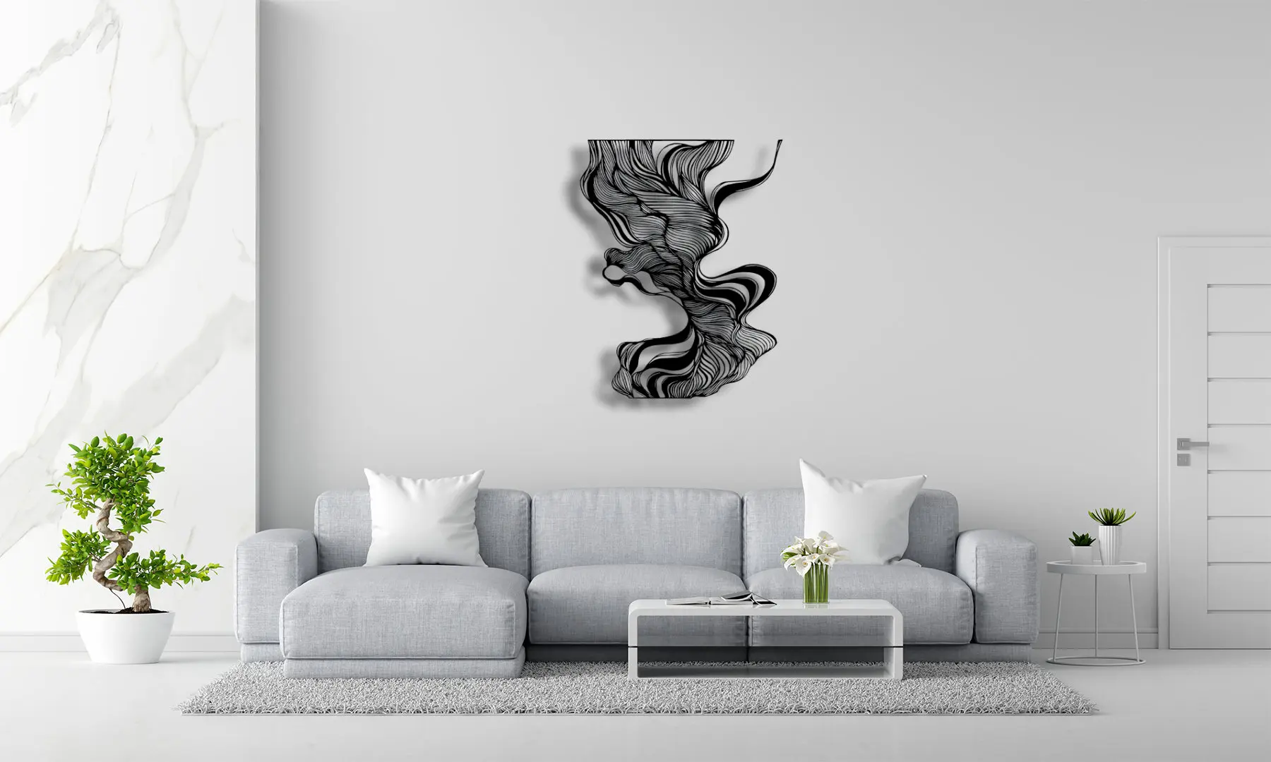 Black, Gold, Silver, White and Copper Metals Abstract Geometric Line Art Luxury Wall Decor Modern Entryway Wall Sculpture