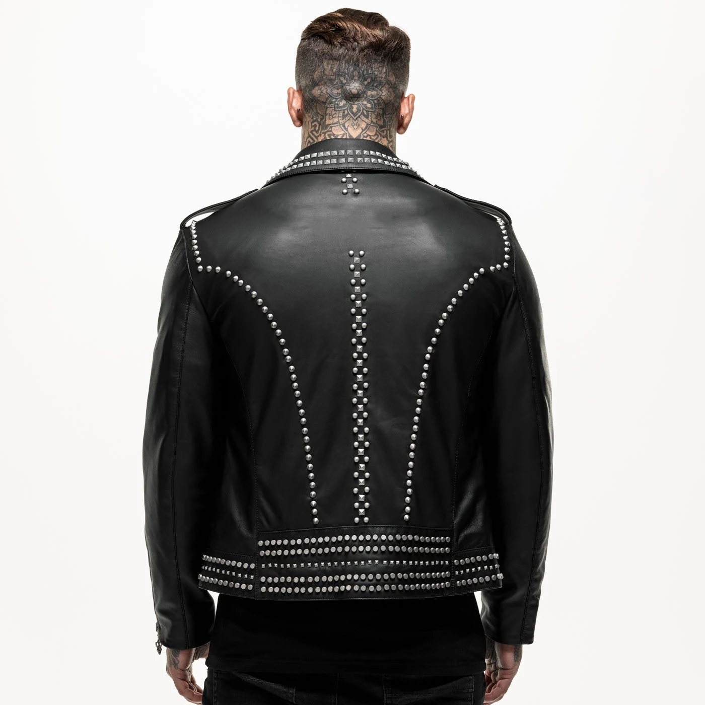 Men Motor Bike Turn Down Collar Sliver Metal Leather Jacket Male Casual Windproof Streetwear Vintage Spike Leather Jacket Mens