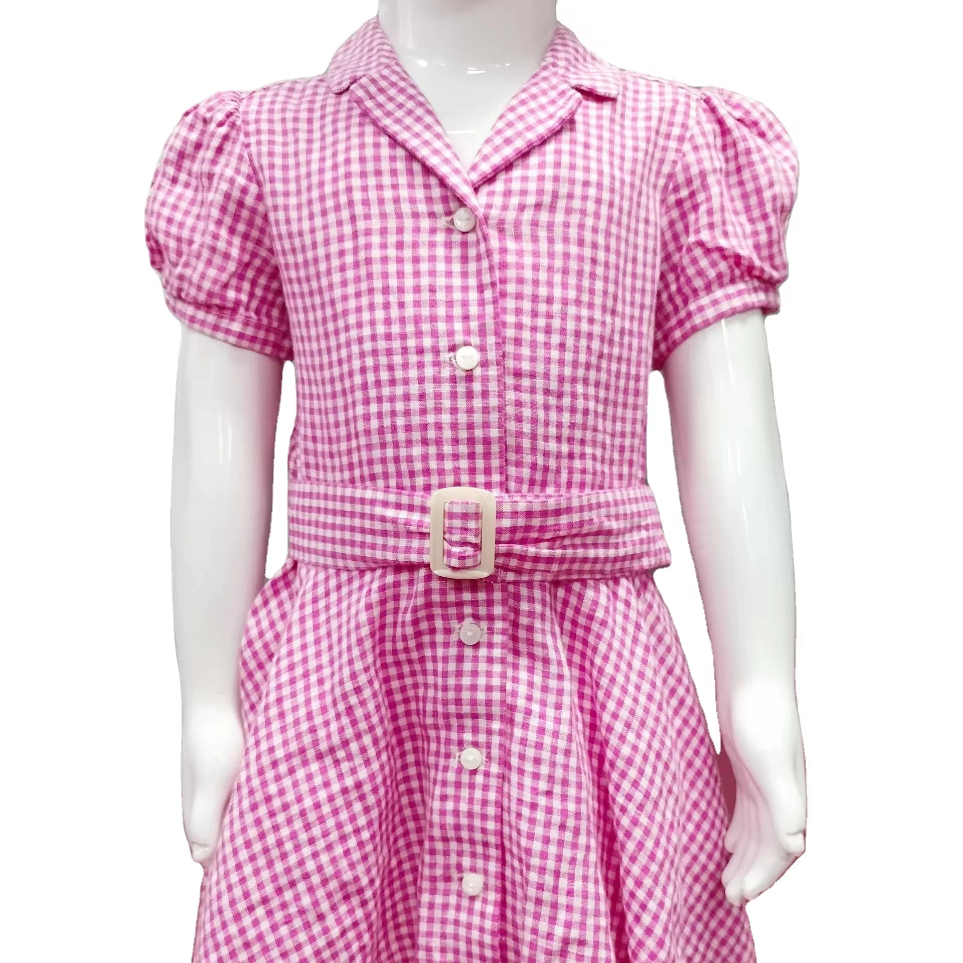 New Style Cute Dress A-line Plaid Embroidery Logo Customize Color GIRLS DRESSES From Viet Nam Manufacturer