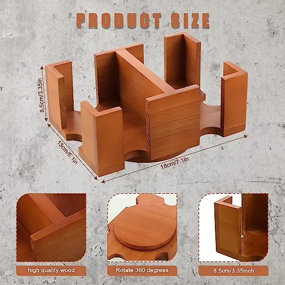 Wooden Canasta Card Holder 6 Deck Rotating Card Tray Playing Card Holder 360 Degree Swivel Wood Poker Dual Deck Tray for Adult