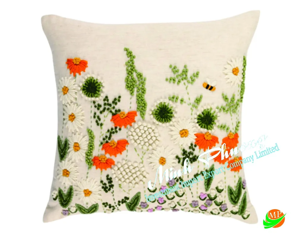High Quality Vietnam Best Embroidered Cushion Covers Made Cotton Foundation Fabric Best Price Needlework Embroidery
