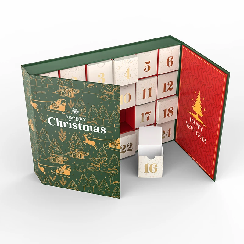 2024 Gray Board Paper Advent Calendar Christmas Double Opening Gift Box With 24 Small gift Boxes Christmas Countdown Calendar