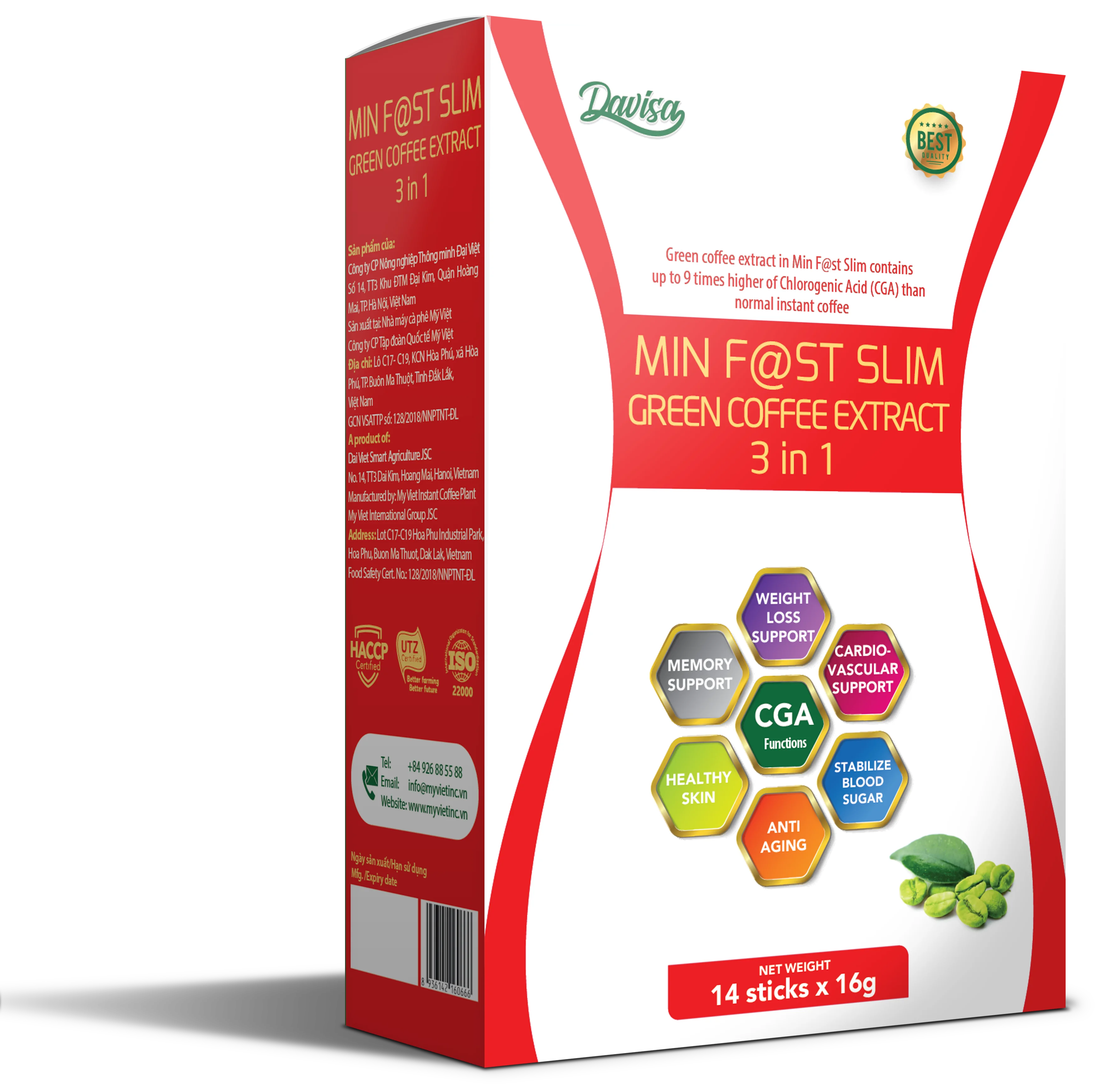 Instant Coffee 3 in 1 Green Slimming Coffee Customized Product and Wholesale Form Vietnam Healthy Coffee