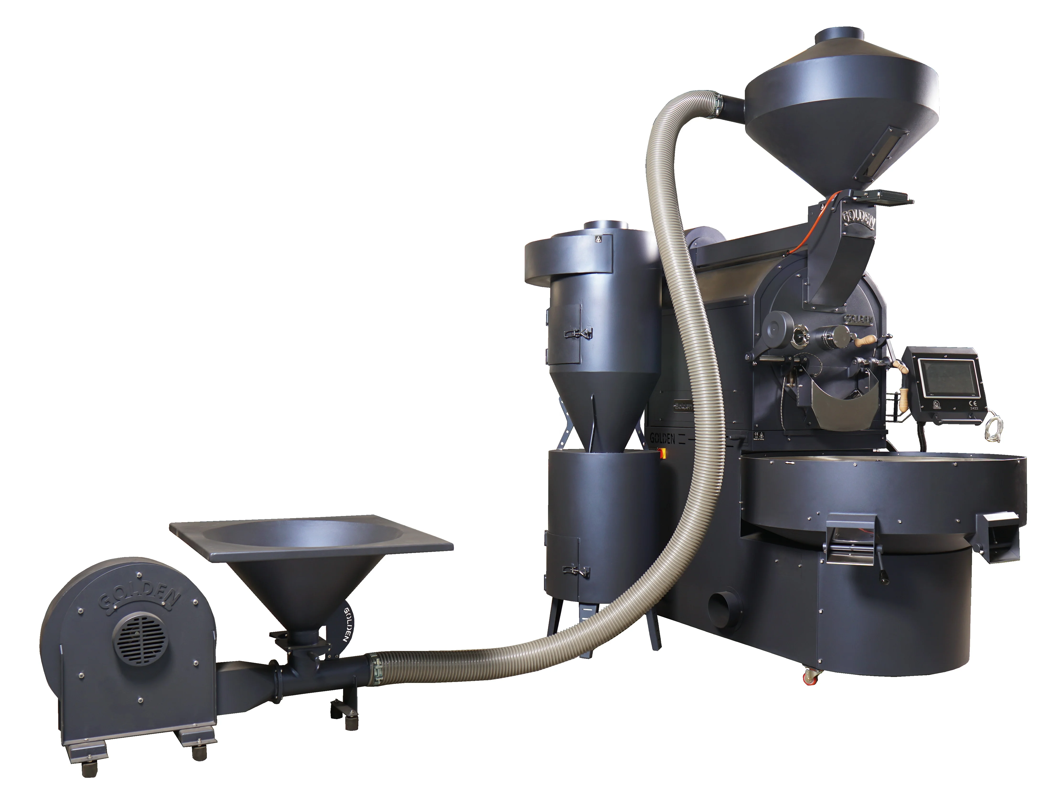 GR30  Golden Coffee Roaster with Loader Commercial Coffee Roaster, 30KG Capacity Green Bean Roasting Machine, Cast Iron Drum