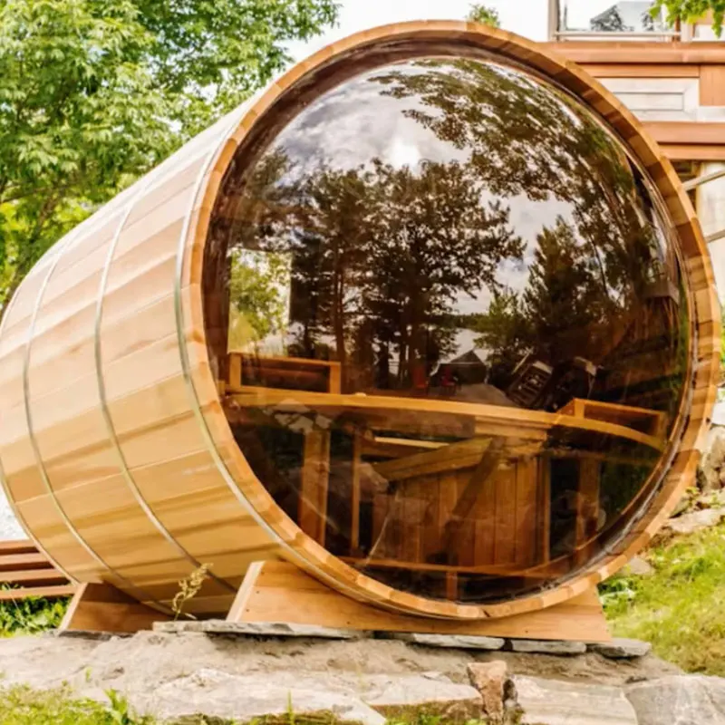 Best sauna Traditional Barrel outdoor home sauna with panoramic glass for 4-6 people