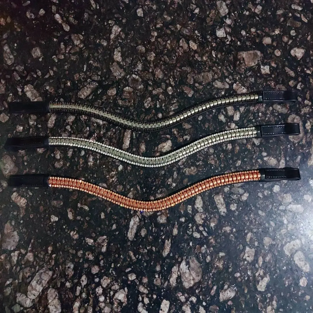 Handmade Good Quality Leather Horse Brow band With Padded And 2 Colored Combo Crystals & Studs Work Manufacturer & Supplier