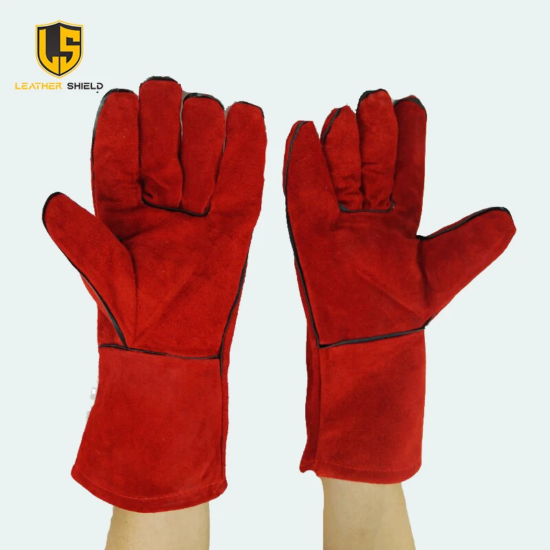 High Quality Double-layer Red Hand Safety Protection Real Leather Welding Gloves
