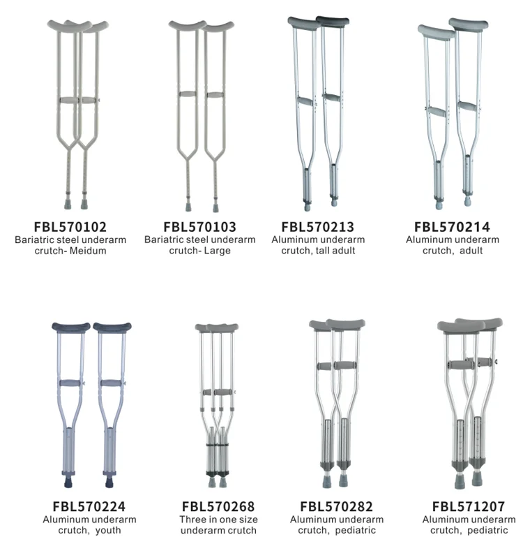 OEM and Custom Available Ergonomic Adjustable Underarm Walking Cruthes with Rubber Tips for Adults
