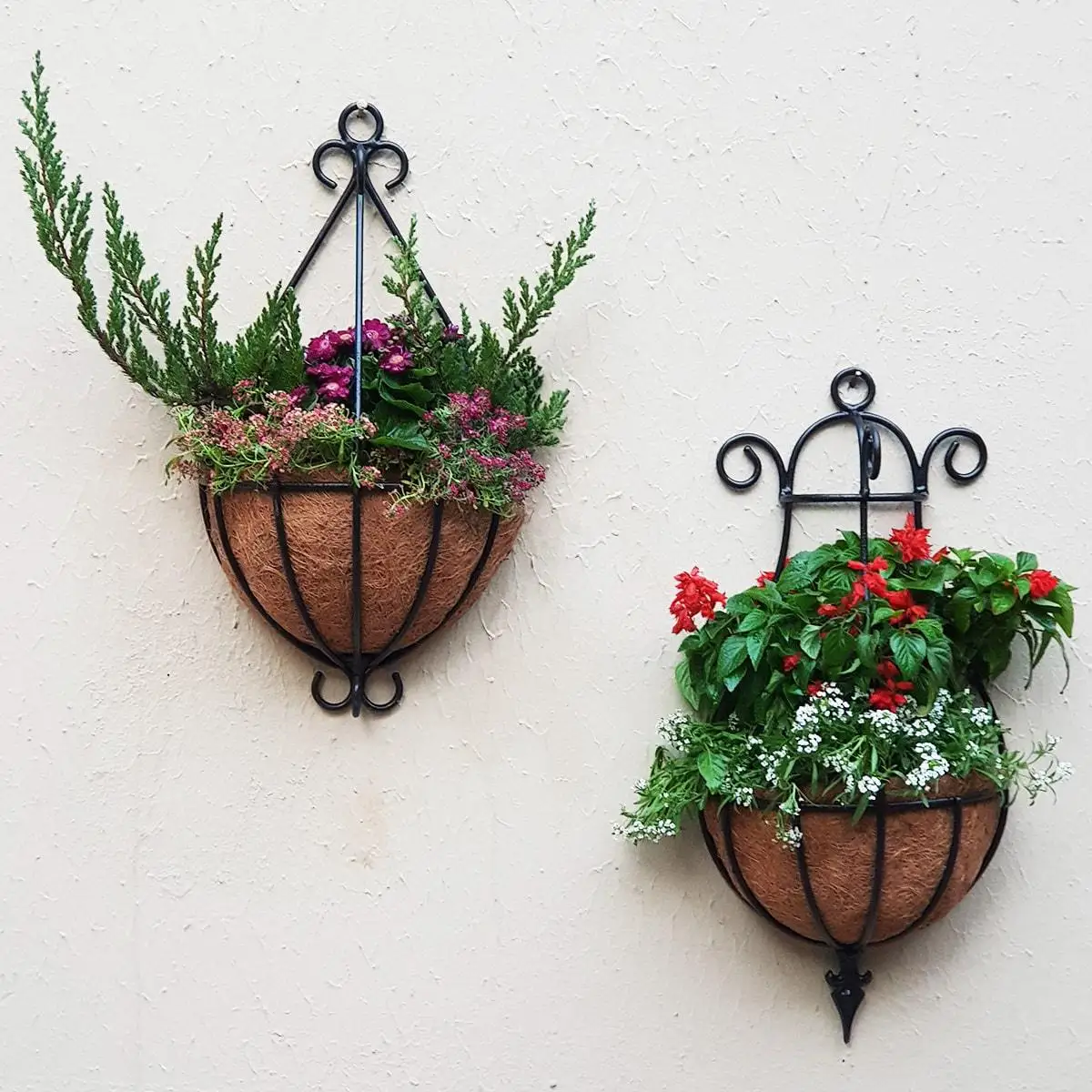 Hanging wire flower basket wrought iron modern design outdoor window decor plants flowers pot garden home yard made in India