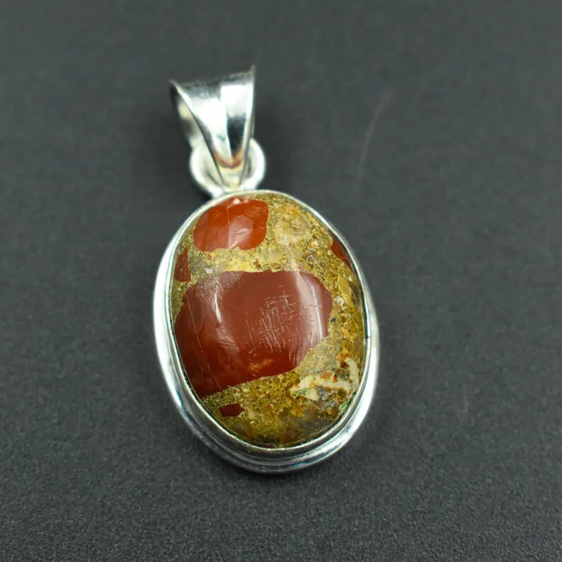 Red Jasper Gemstone 925 Sterling Silver Plated Pendant Handmade  Gift For Bridal women 4018
