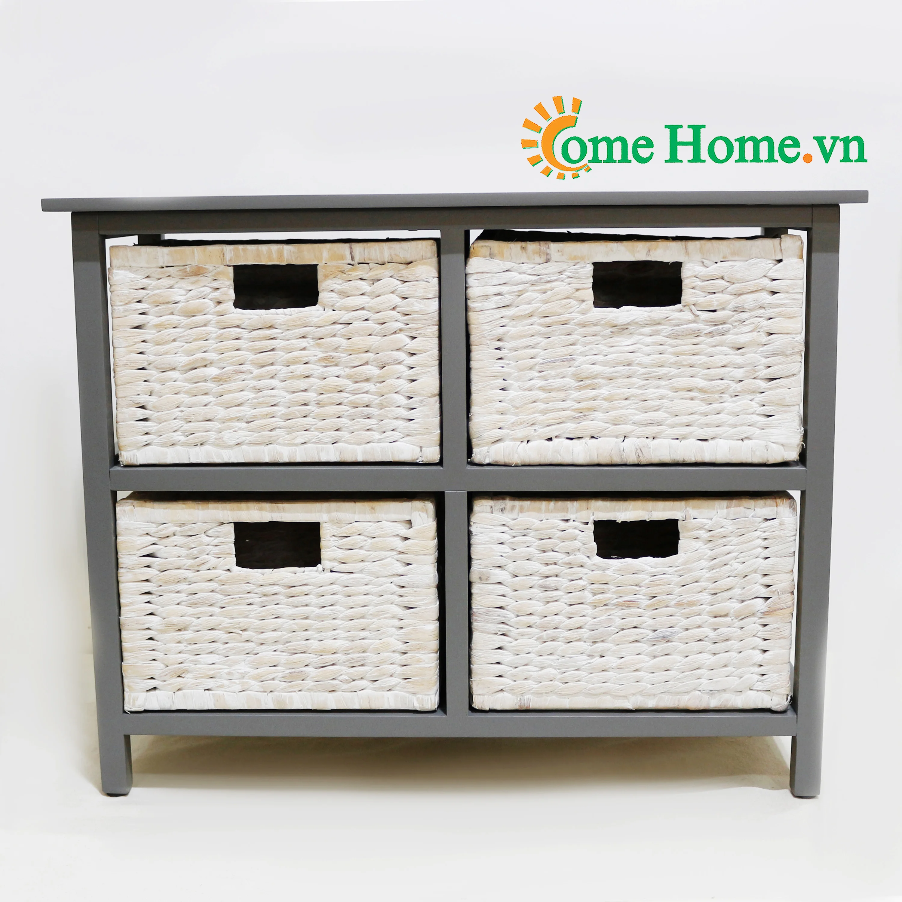 Comehome - Top Trending Wooden Cabinet Featuring Water Hyacinth Baskets Artisan Made Storage Box And Organizer
