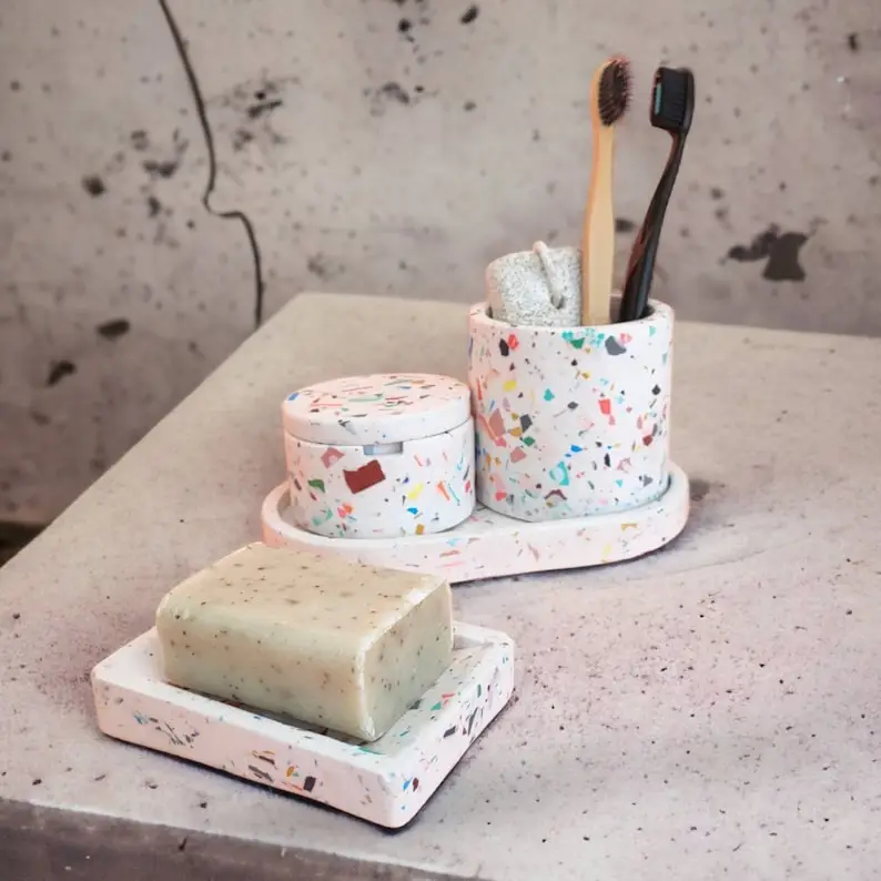 Luxurious Stone Marble Bathroom Accessories - Handmade Useful Dispenser Tumbler Toothbrush Holder Jar Storage Box Soap Dish Tray