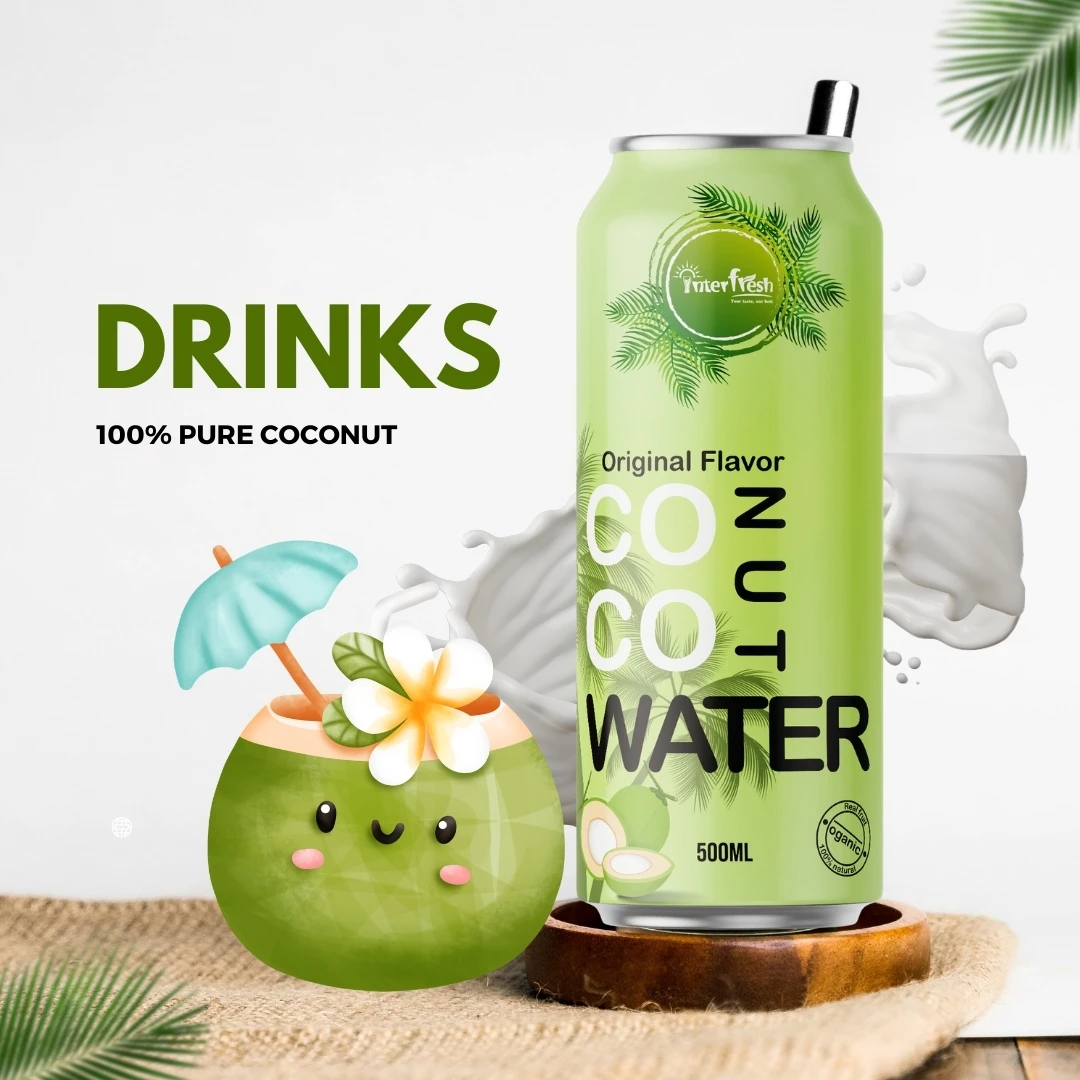 100% Natural Coconut Water Juice Drinks Agua De Coco Con Pulpa Fruit Juice With Pulp Pure From Interfresh