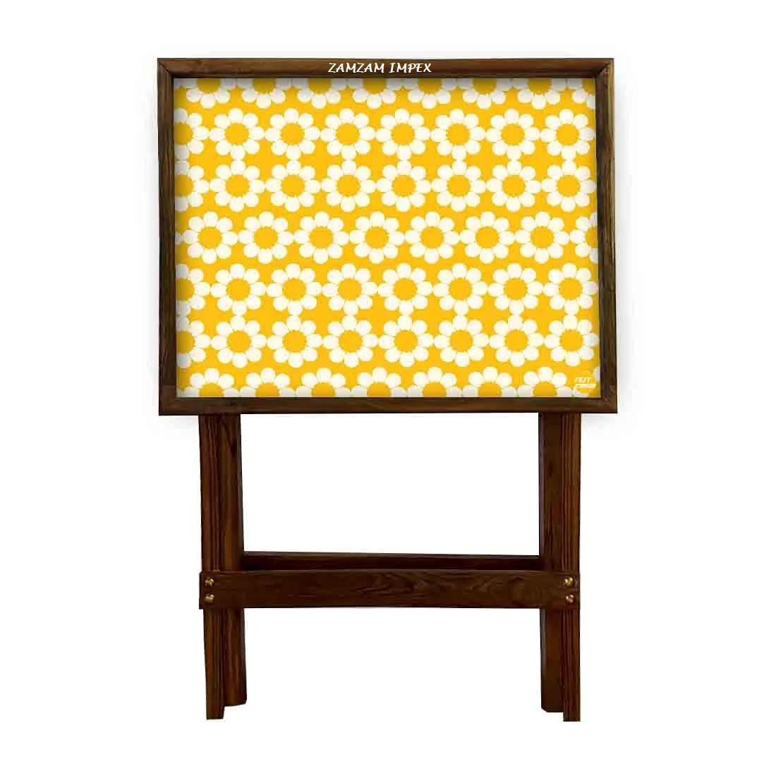 Environmentally Friendly Removable Mango Wooden Folding Tray Table Excellent Yellow Flowers Design Convertible Home Furniture