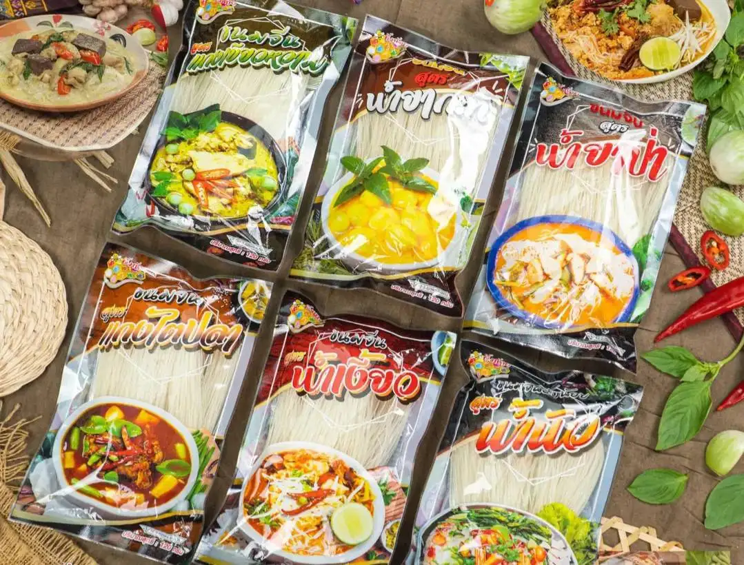 Instant Rice Noodles (Khanom Jeen) with Green Curry Authentic Thai Hot and Spicy Tasty  120g./Pack