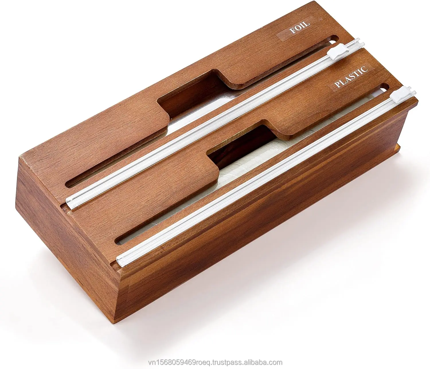 Acacia Craftsmanship 2 in 1 Plastic Wrap Dispenser with Cutter Kitchen Tools Foil Organizer & Label for Kitchen Drawer Organizer