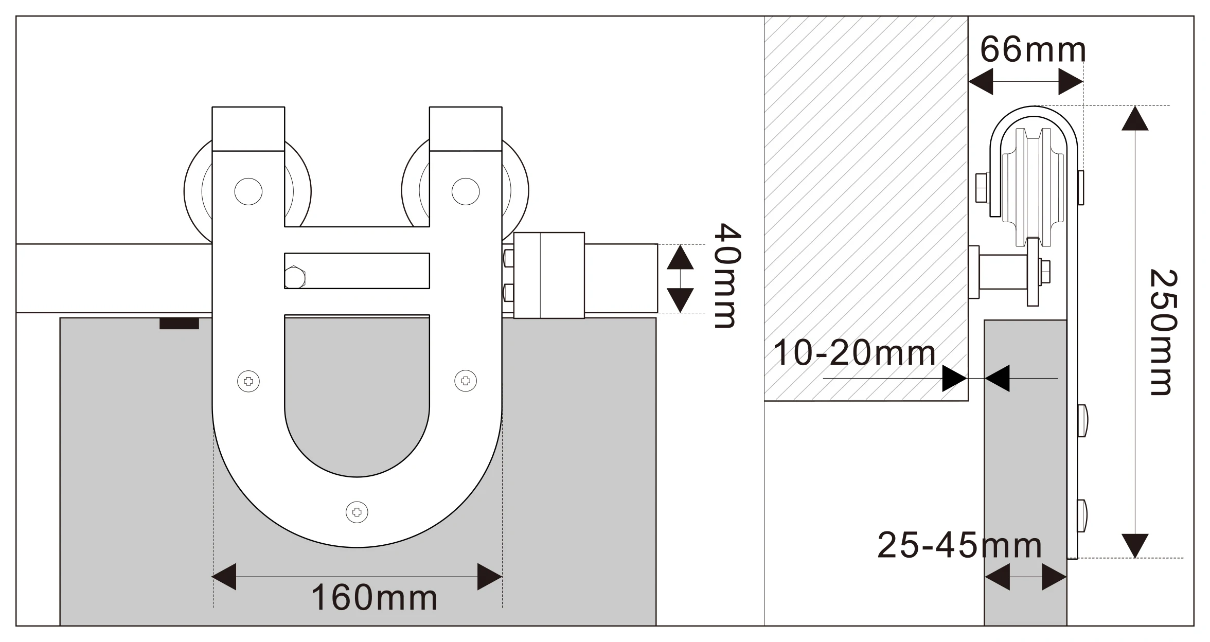 U-shape Double Wheel Roller Modern Sliding Barn Door System